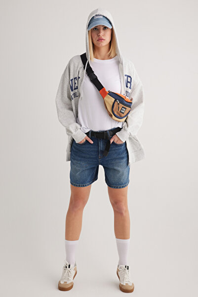 JUD Mona 599 YÜKSEK BEL KOYU MAVİ REGULAR JEANS ŞORT KADIN