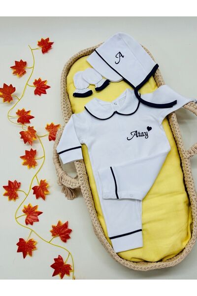 İnsta Bebe Nakışlı İsimli Özel Tasarım Tulum Eldiven Ve Bonet Şapka 3'lü Set