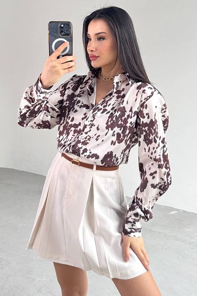 Cappmoda GML-10258 Λευκό σατέν πουκάμισο με αντίκες σχέδιο
