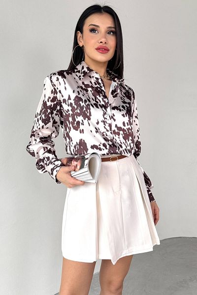 Cappmoda GML-10258 Cămașă albă din satin cu model antic