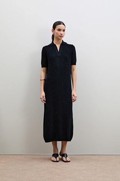 Serianno Polo Yaka Mini Payetli Midi Elbise