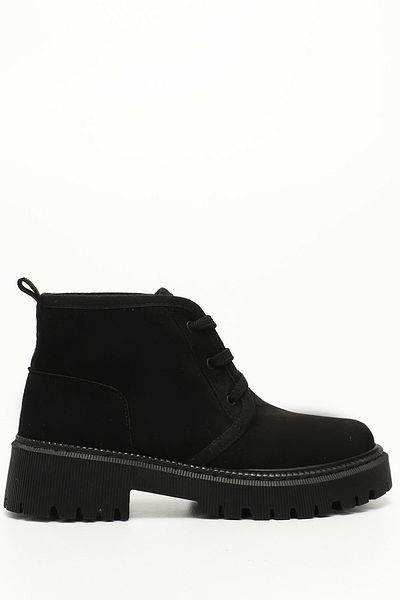 GÖNDERİ(R) Women / Girls Black Nubuck Lace-Up Thick Heeled Boots