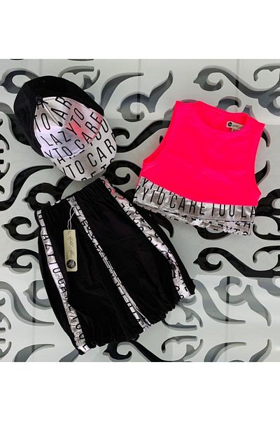 Hilal Akıncı Kids Girl's Neon Bustier Zippered Skirt Hat Triple Set