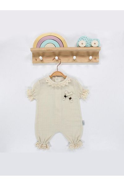 TRENDİMİZBİR Baby Girl Lace Short Sleeve Summer Muslin Jumpsuit