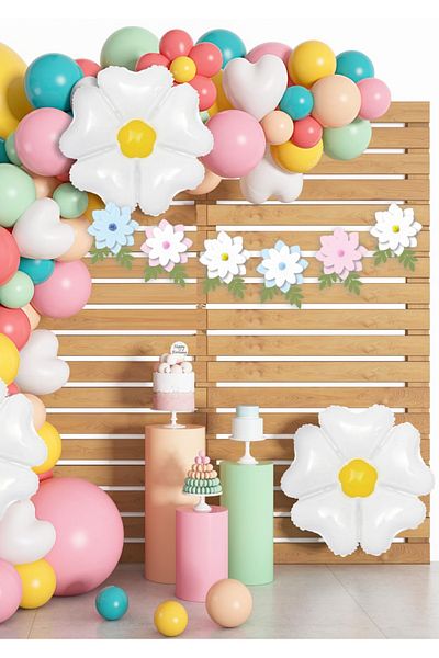 Big Party Answer 
 Paper Flower Banner with Leaf Pom Poms 6 Pieces