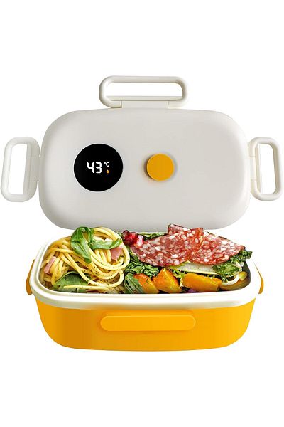 fulina Thermal Lunch Box, with Temperature Display, with Heat Release Valve,1100ML,for Kids Adults,Yellow