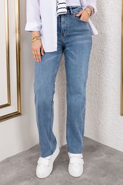 Tesettür Dünyası Pantaloni din denim cu talie înaltă cu tăieturi la picioare TSD 250120   Albastru închis