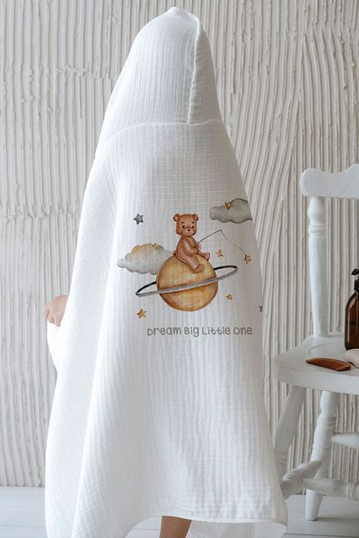 Tuğba Kuğu 4 Layers Muslin Hooded Towel - for Baby - Bear Holding a Star