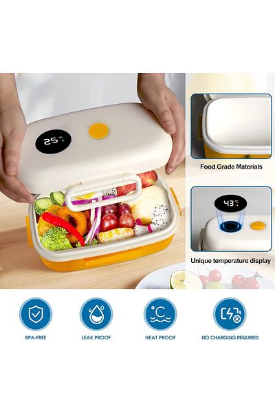 fulina Thermal Lunch Box, with Temperature Display, with Heat Release Valve,1100ML,for Kids Adults,Yellow