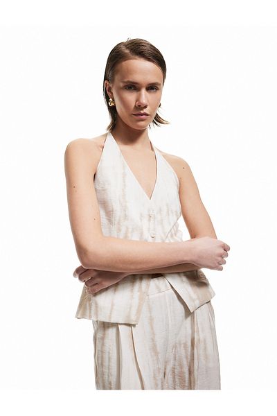 Koton Viscose Fabric Buttoned V-Neck Halter Neck Detailed Patterned Vest