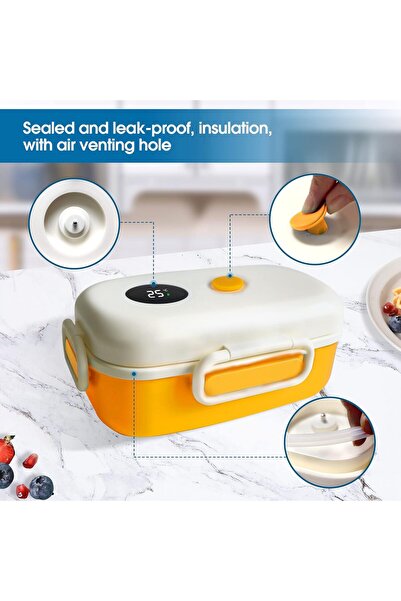 fulina Thermal Lunch Box, with Temperature Display, with Heat Release Valve,1100ML,for Kids Adults,Yellow