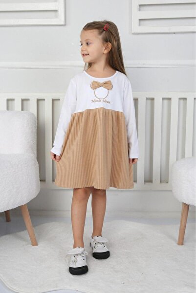 LAV MER KİDS Papyonlu Kız Çocuk Elbise 3-8 Yaş