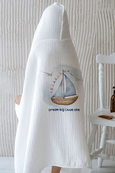 Tuğba Kuğu 4 Layers Muslin Hooded Towel - for Baby - Little Sailor