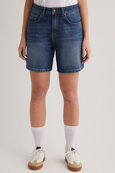 JUD Mona 599 YÜKSEK BEL KOYU MAVİ REGULAR JEANS ŞORT KADIN