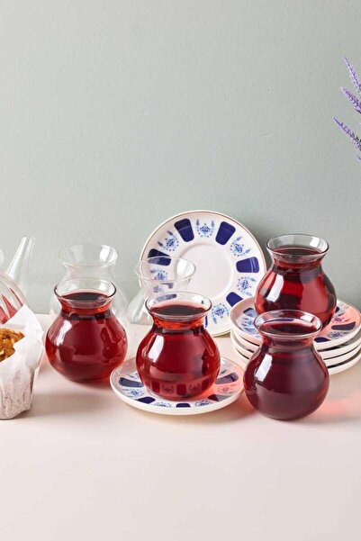 Muba Consept Laleli 12 Parça 6 Kişilik Porselen Tabaklı Çay Seti 210 ml