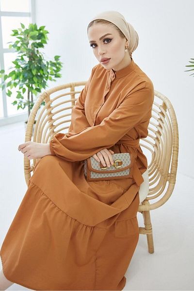 giyze Ρόμπα Hijab με κουμπιά γιακάς καντράν Cinnamon 428