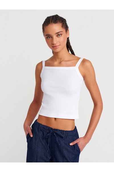 Dilvin 21049 100% Cotton Square Neck Strap Top