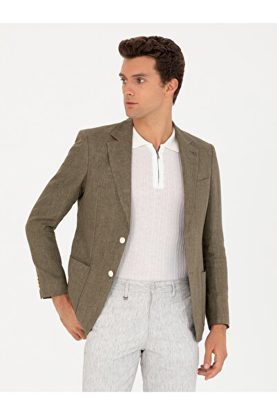 Cacharel Haki Slim Fit %100 Keten Ceket 50268891-VR027