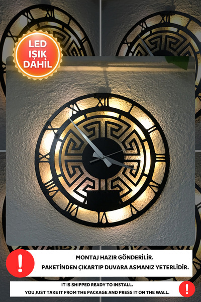 Dekorvin Led Işıklı Labirent Mutfak Duvar Saati Sessiz Dekoratif Modern Siyah...