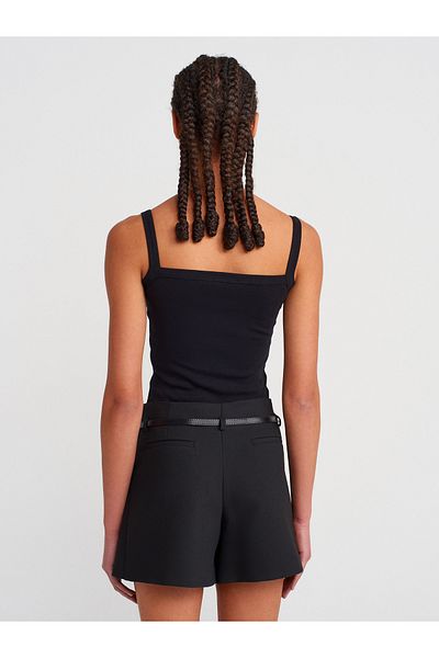 Dilvin 21049 Square Neck Strap Top-Black