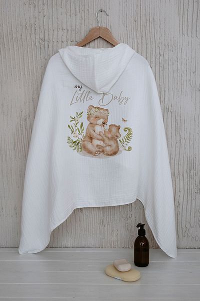 Tuğba Kuğu 4 Layers Muslin Hooded Towel - for Baby - Mom and Baby Bear