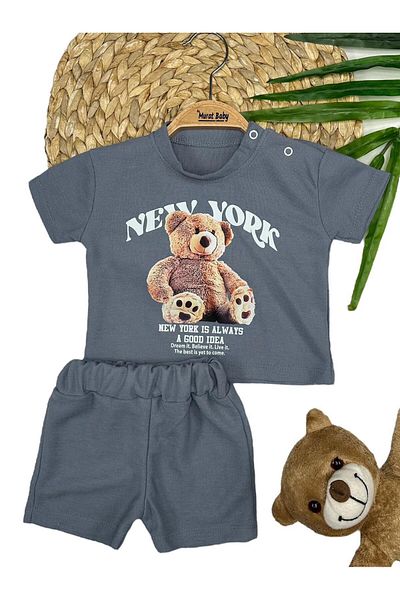 Murat Baby Baby Boy Teddy Bear Patterned New York Summer Shorts Set