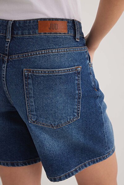 JUD Mona 599 YÜKSEK BEL KOYU MAVİ REGULAR JEANS ŞORT KADIN