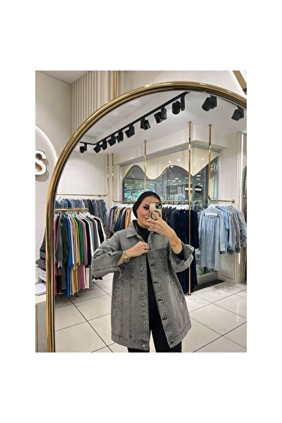 Butik Taşlı Oversize Kot Ceket