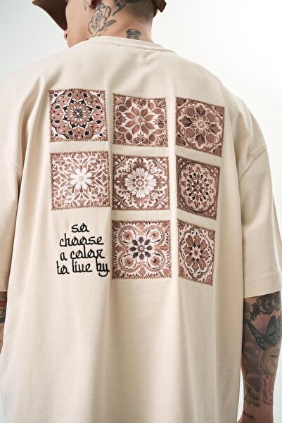 Respire Ανδρικό μπλουζάκι Oversize Μπεζ σε σχήμα