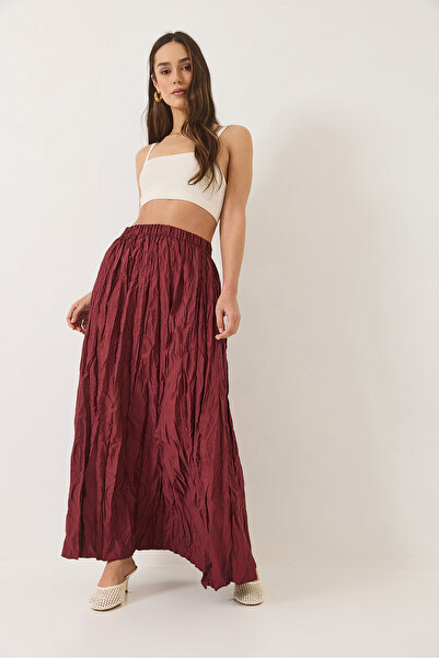 Bianco Lucci Women's Elastic Waist Crush Effect Long Skirt 60283112