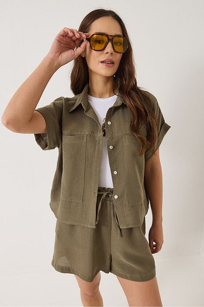 Bianco Lucci Damen-Set aus Musselin-Unterteil und Shorts mit großen Taschen, 9304 60284016