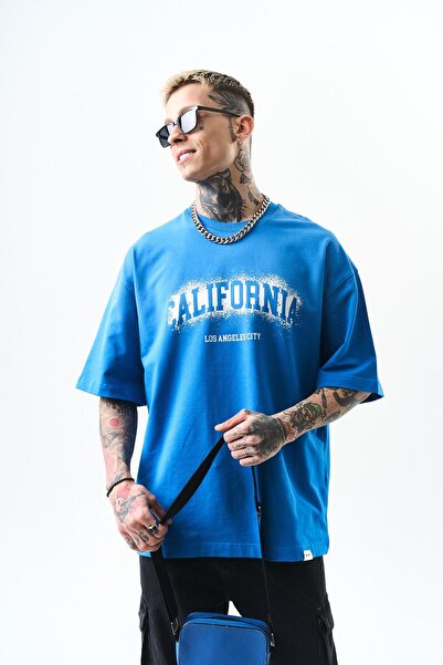 Respire Чоловіча футболка oversize синя з принтом Каліфорнія
