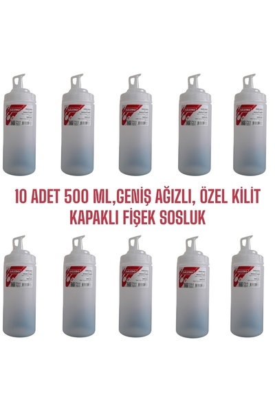 GastroPlast 10 ADET 500 ML,GENİŞ AĞIZLI, ÖZEL KİLİT KAPAKLI FİŞEK SOSLUK, KET...