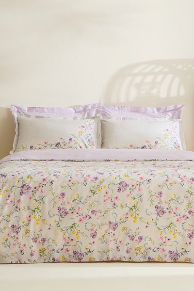 Karaca Home Eliana 100% bumbac 2 persoane set de lenjerie de pat este mov.