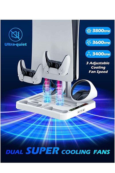 COOYA PS5 Console Cooling Base & holder,Three-Speed Adjustable,Compact Design,2 Charging Methods