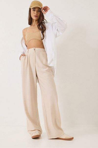 Bianco Lucci Women's Pocket Detailed Palazzo Fabric Trousers 80115 60283049
