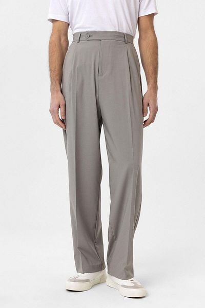 Antioch Light Gray Baggy High Waist Men's Fabric Trousers