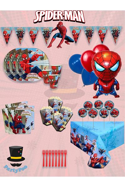 PartyPoo Spider-Man Mega Birthday Set for 16 People |   Party Supplies and Decorations