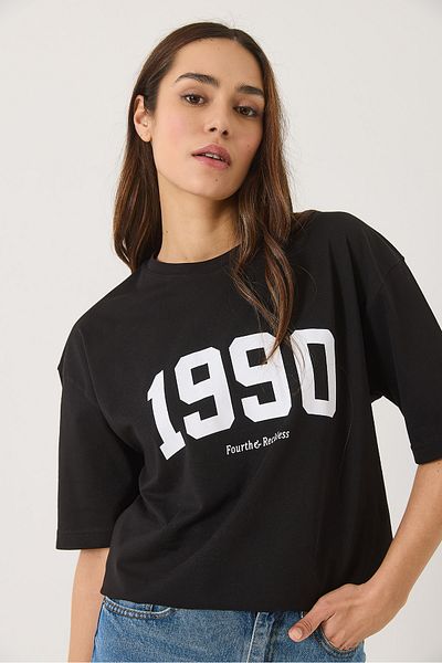 Bianco Lucci Dámské základní tričko oversize s krátkým rukávem a krátkým rukávem s potiskem 1990 0266 60283159