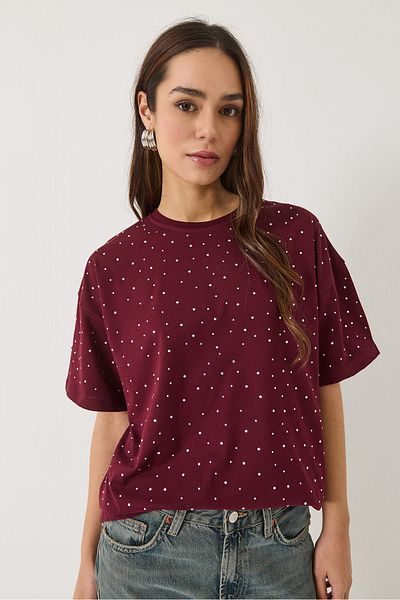 Bianco Lucci Tricou cu mânecă scurtă, cu paiete, cu decolteu, 3028 60283149