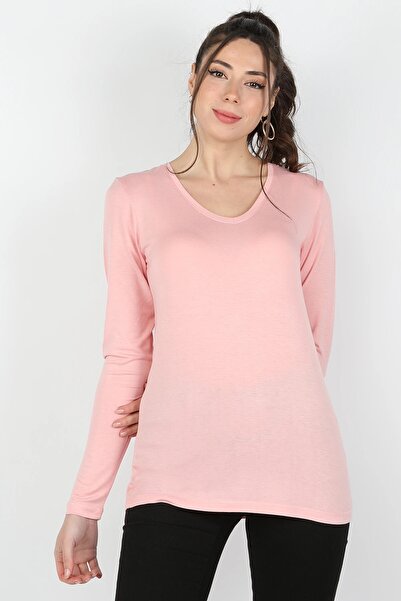 BALİNS Kadın Viskon Uzun Kollu Tişört Pembe