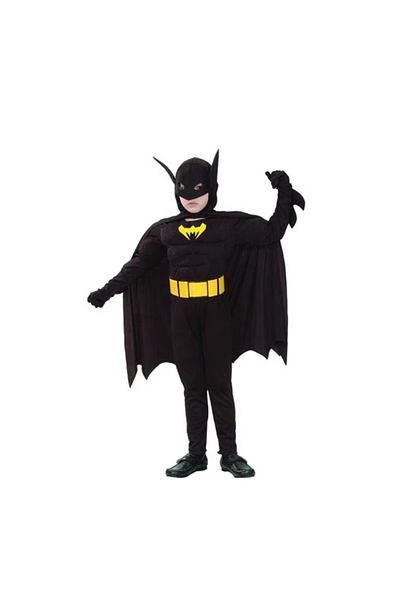 Depox Costum de carnaval Batman cu mușchi pentru copii, 3-5 ani, 90-110 cm, negru