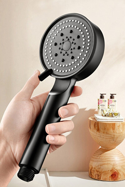 KUSTAR 5 Fonksiyonlu Yüksek Basınçlı Spray Modlu Siyah Duş Başlığı Yumuşak So...