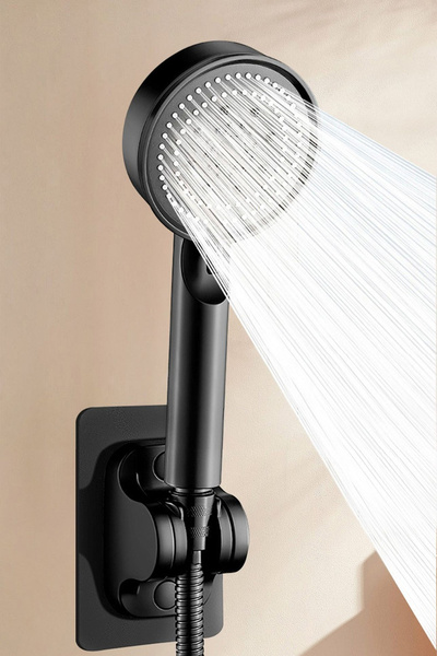 KUSTAR 5 Fonksiyon Yüksek Basınçlı Royal Duş Başlığı Yapışkanlı Duş Askısı Siyah Duş Hortumu Duş Seti