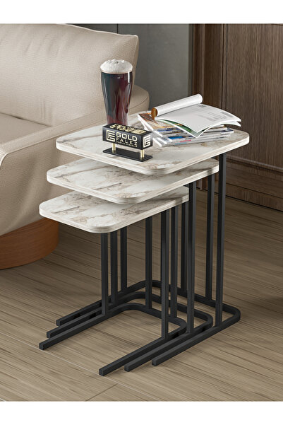 GOLDFALEZ Zigon Sehpa Metal Ayak 3'Lü Koltuk Yan Sehpa Zino Efes