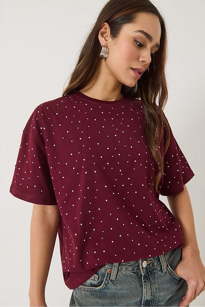 Bianco Lucci Tricou cu mânecă scurtă, cu paiete, cu decolteu, 3028 60283149