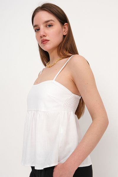 Addax Linen Blended Thread Strap Tank Top A17133