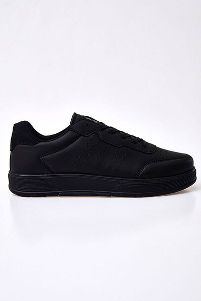 TOMMY LIFE Black Lace-Up High Sole Faux Leather Men's Sports Shoes - 89132