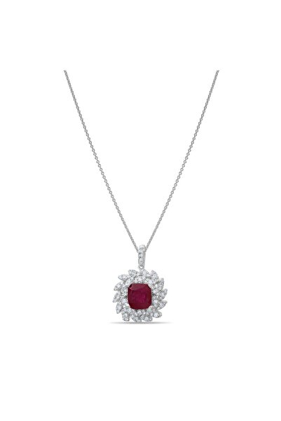 Lial Diamond 4.18 Karat Pırlanta Yakut Kolye, Mücevher Sertifikalı