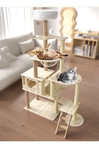 KidLe Cat Climbing Frame Solid Wood Cat Tree Multi-layer Cat Tower